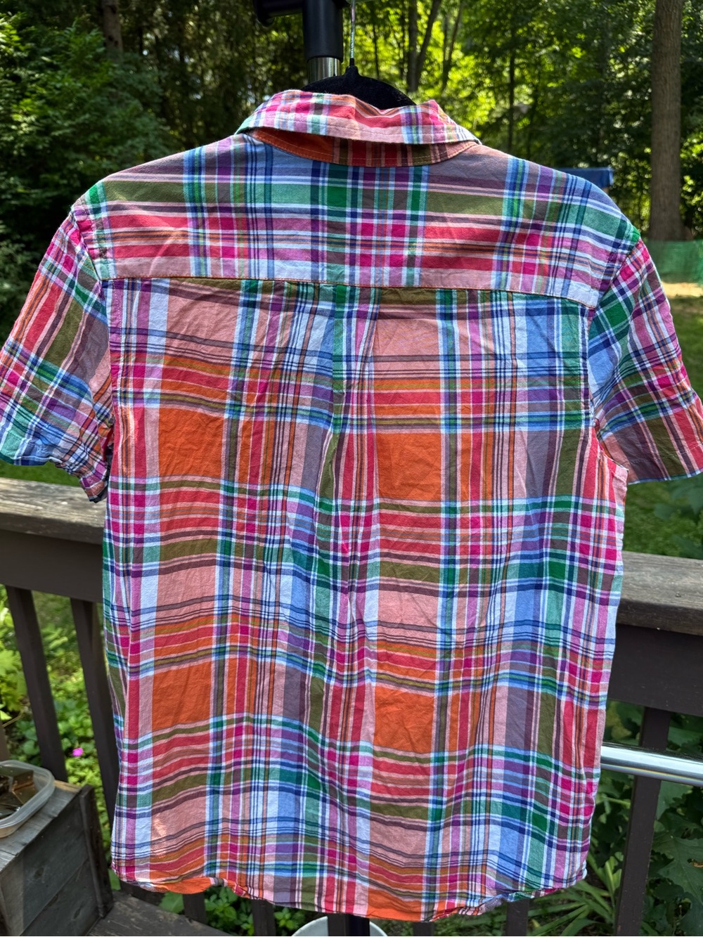 Chaps Boys Orange, Pink & Green Plaid Short-Sleeve Button-Down Shirt - Picture 3 of 3